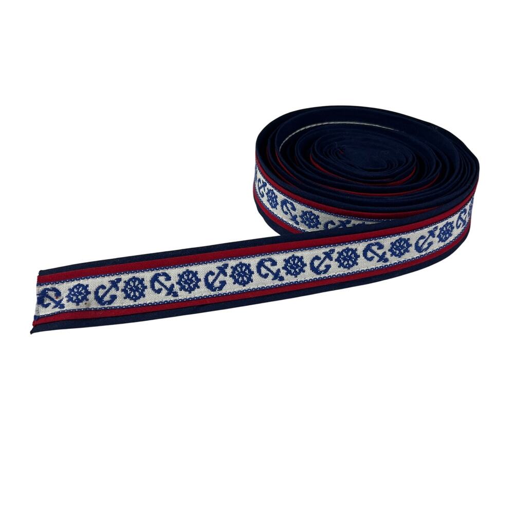 Nautical Jacquard Ribbon Trim 5 Yards Navy Red White Anchor Sewing Craft 1.5in